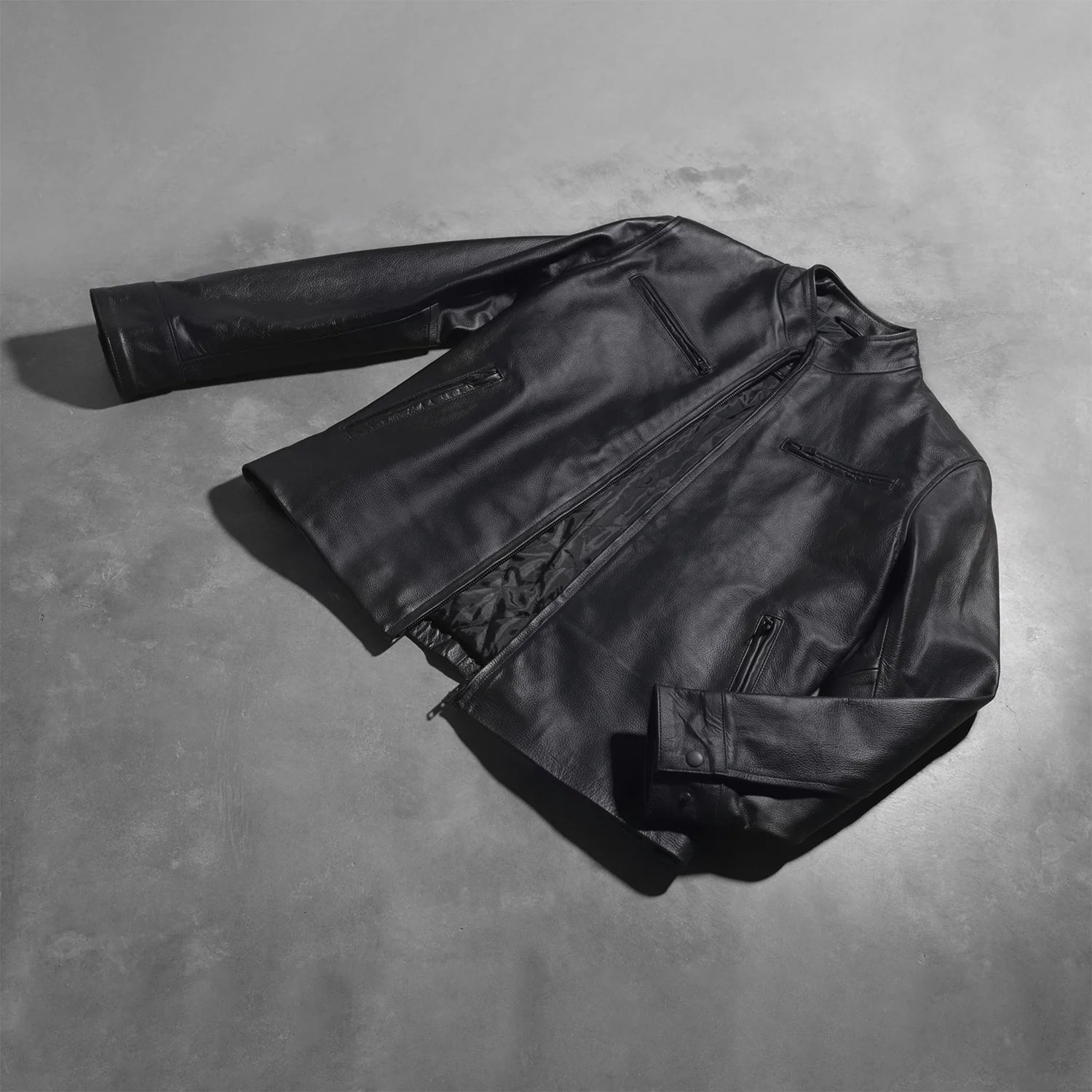 Austere Matte Black Leather Biker Jacket by Dash Racegear - men Jacket view 7