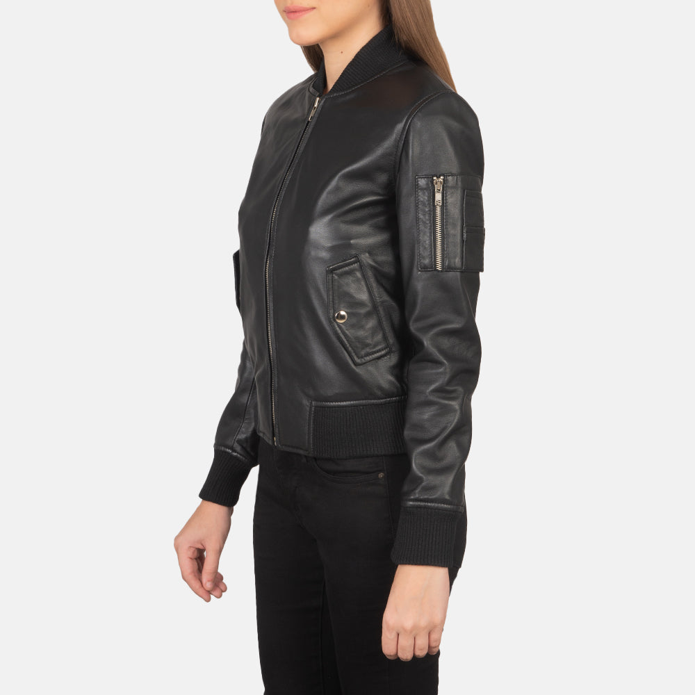 Ava Ma-1 Black Leather Bomber Jacket by Dash Racegear - women Jacket view 2