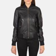 Ava Ma-1 Black Leather Bomber Jacket by Dash Racegear - women Jacket view 4
