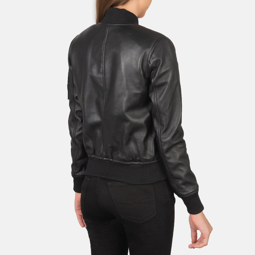 Ava Ma-1 Black Leather Bomber Jacket by Dash Racegear - women Jacket view 5
