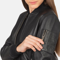 Ava Ma-1 Black Leather Bomber Jacket by Dash Racegear - women Jacket view 6