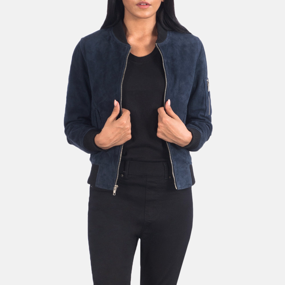 Ava Ma-1 Blue Suede Bomber Jacket by Dash Racegear - women Jacket view 1