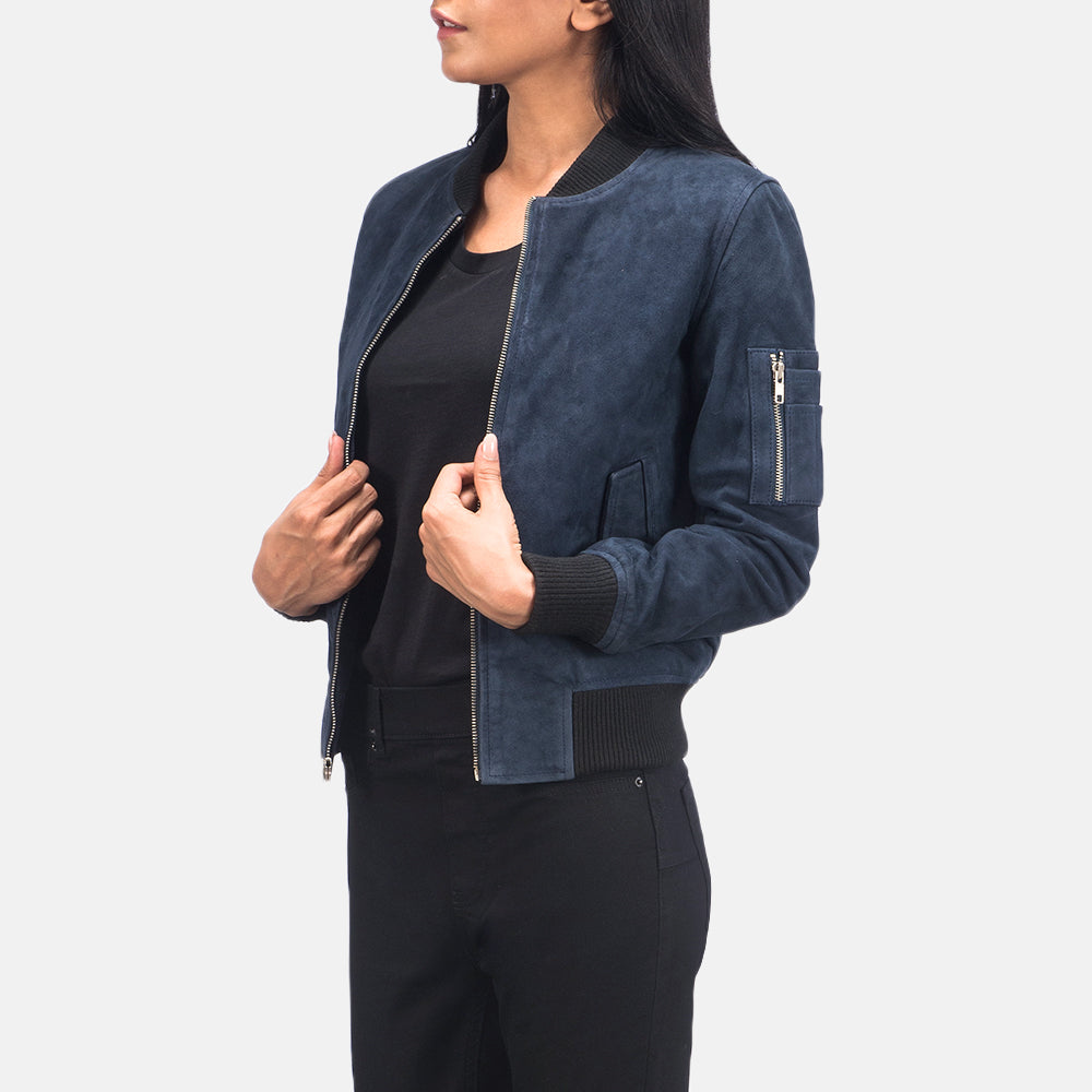 Ava Ma-1 Blue Suede Bomber Jacket by Dash Racegear - women Jacket view 2