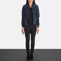 Ava Ma-1 Blue Suede Bomber Jacket by Dash Racegear - women Jacket view 3