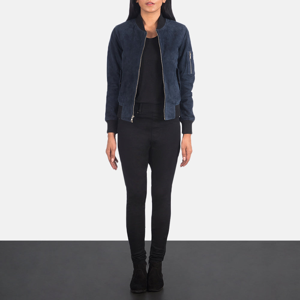 Ava Ma-1 Blue Suede Bomber Jacket by Dash Racegear - women Jacket view 3