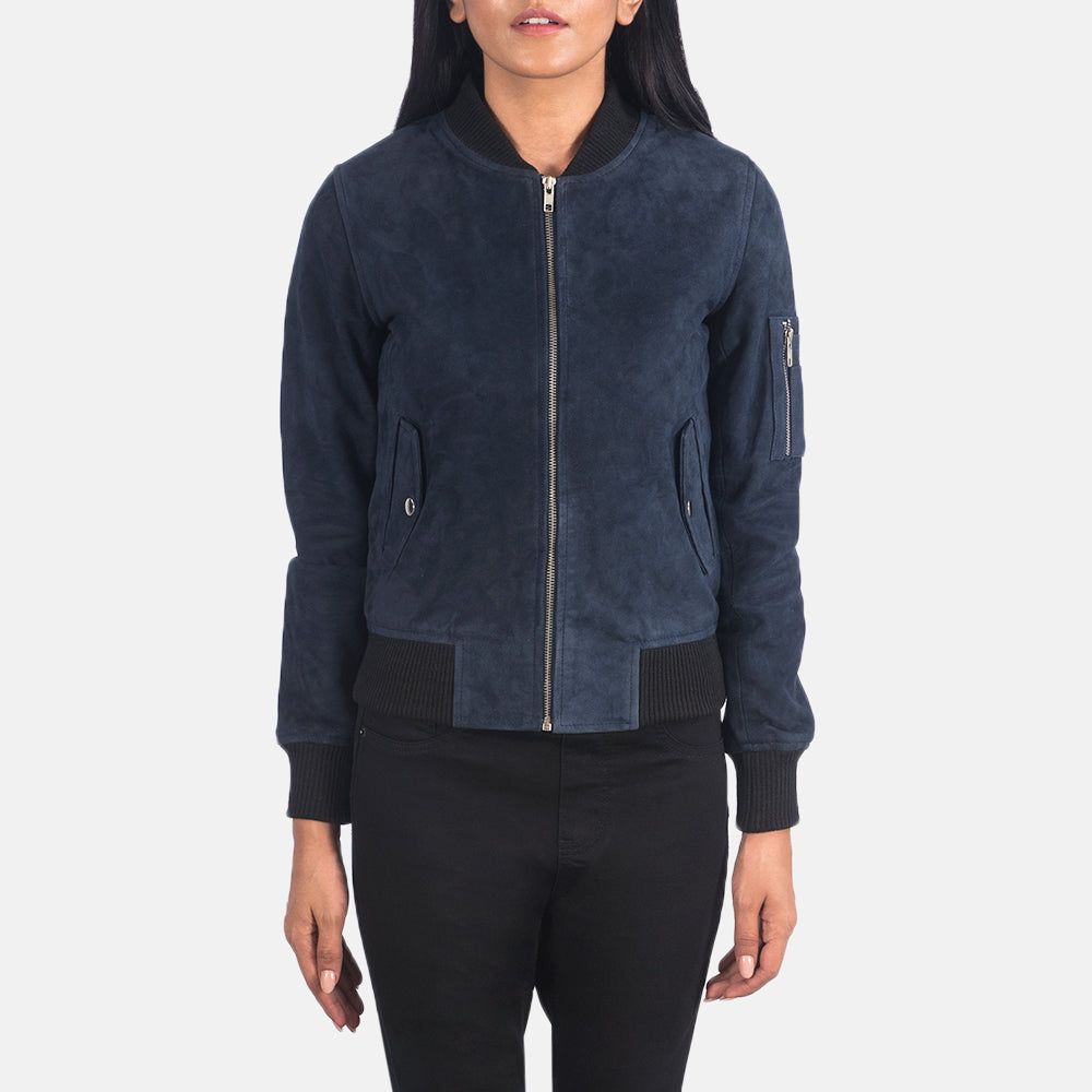Ava Ma-1 Blue Suede Bomber Jacket by Dash Racegear - women Jacket view 4