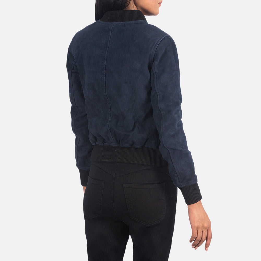 Ava Ma-1 Blue Suede Bomber Jacket by Dash Racegear - women Jacket view 5