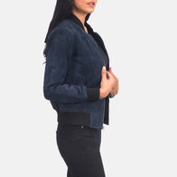 Ava Ma-1 Blue Suede Bomber Jacket by Dash Racegear - women Jacket view 6