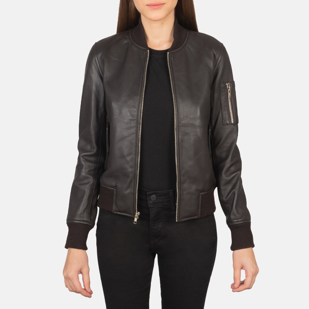 Ava Ma-1 Brown Leather Bomber Jacket by Dash Racegear - unisex Jacket view 1