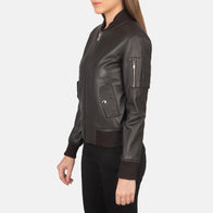 Ava Ma-1 Brown Leather Bomber Jacket by Dash Racegear - unisex Jacket view 2