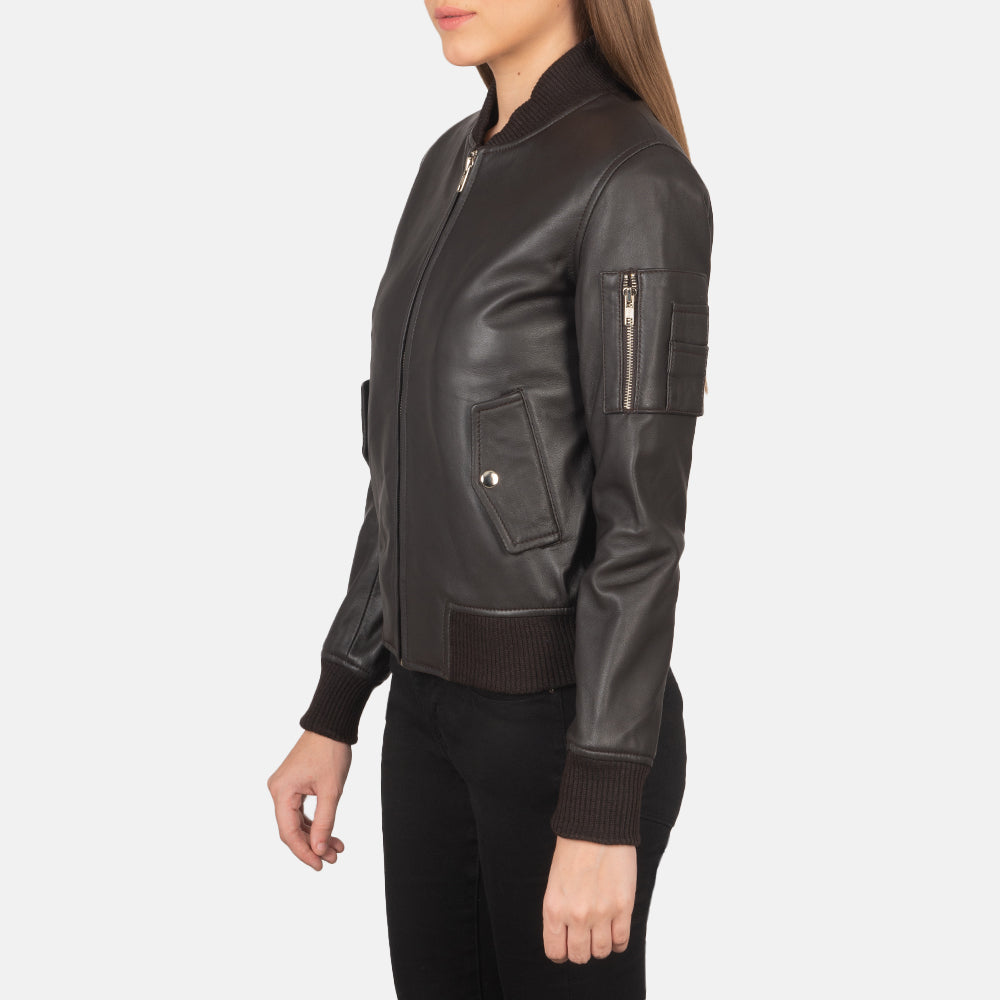 Ava Ma-1 Brown Leather Bomber Jacket by Dash Racegear - unisex Jacket view 2