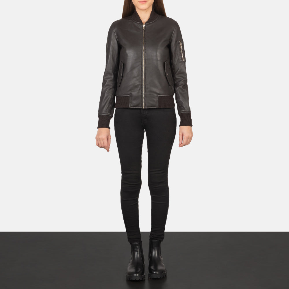 Ava Ma-1 Brown Leather Bomber Jacket by Dash Racegear - unisex Jacket view 3