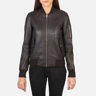 Ava Ma-1 Brown Leather Bomber Jacket by Dash Racegear - unisex Jacket view 4
