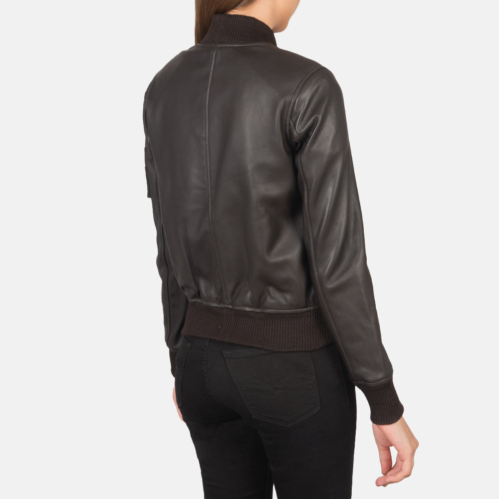 Ava Ma-1 Brown Leather Bomber Jacket by Dash Racegear - unisex Jacket view 5