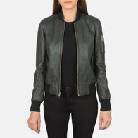Ava Ma-1 Green Leather Bomber Jacket by Dash Racegear - women Jacket view 1