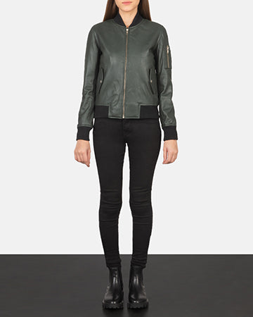Ava Ma-1 Green Leather Bomber Jacket by Dash Racegear - women Jacket view 3