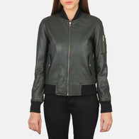 Ava Ma-1 Green Leather Bomber Jacket by Dash Racegear - women Jacket view 4