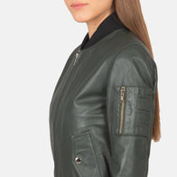 Ava Ma-1 Green Leather Bomber Jacket by Dash Racegear - women Jacket view 6