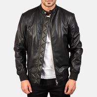Avan Black Leather Bomber Jacket by Dash Racegear - men Jacket view 1