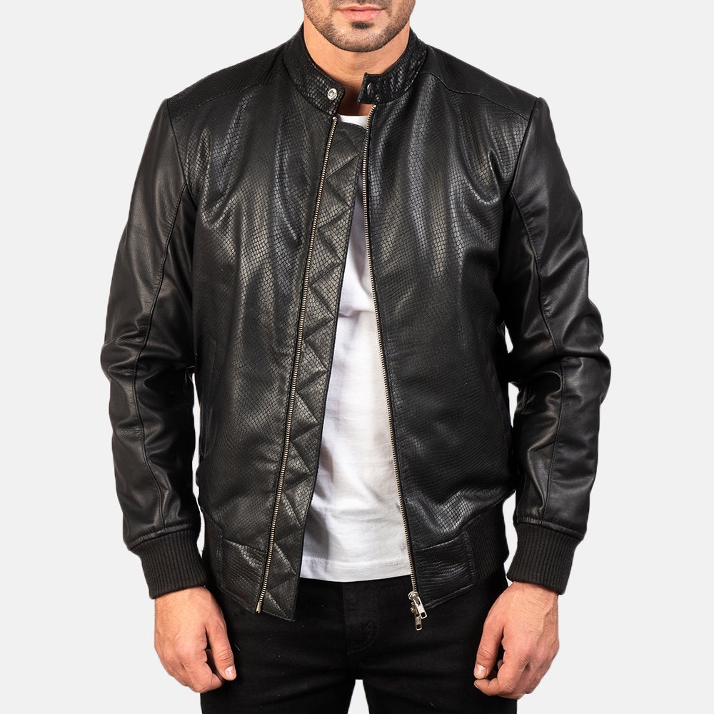 Avan Black Leather Bomber Jacket by Dash Racegear - men Jacket view 1