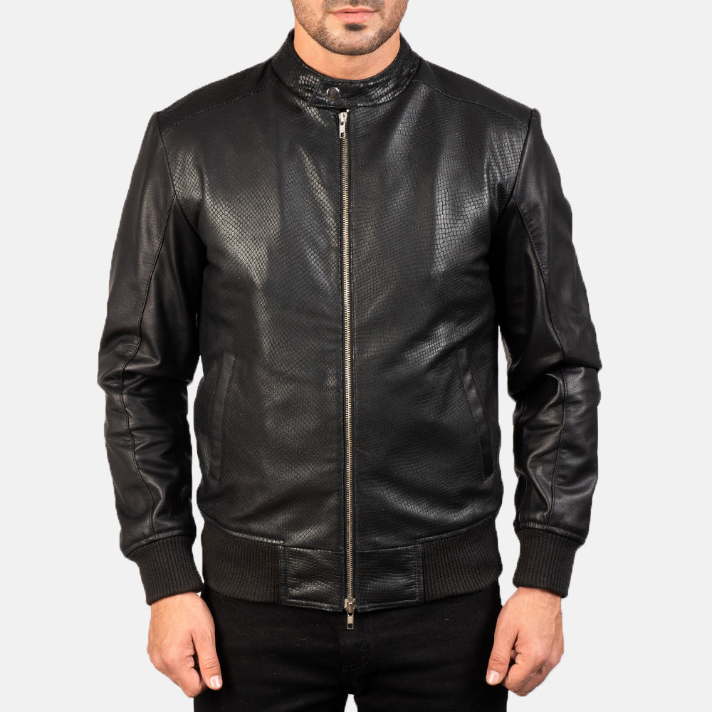 Avan Black Leather Bomber Jacket by Dash Racegear - men Jacket view 4