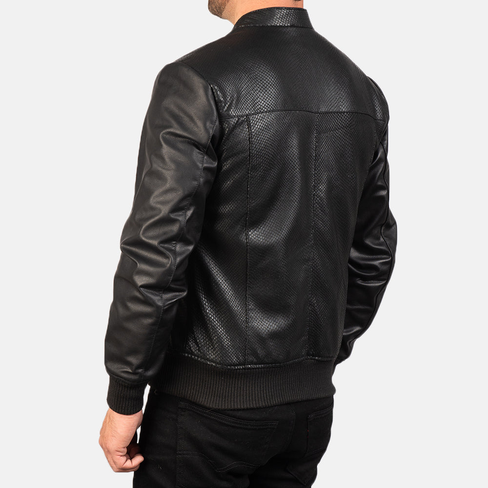 Avan Black Leather Bomber Jacket by Dash Racegear - men Jacket view 5