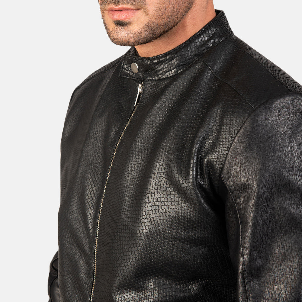 Avan Black Leather Bomber Jacket by Dash Racegear - men Jacket view 6