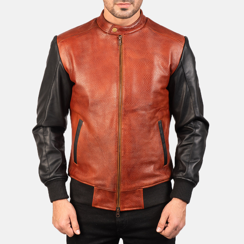 Avan Black & Maroon Leather Bomber Jacket by Dash Racegear - men Jacket view 4