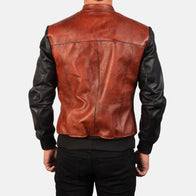 Avan Black & Maroon Leather Bomber Jacket by Dash Racegear - men Jacket view 5