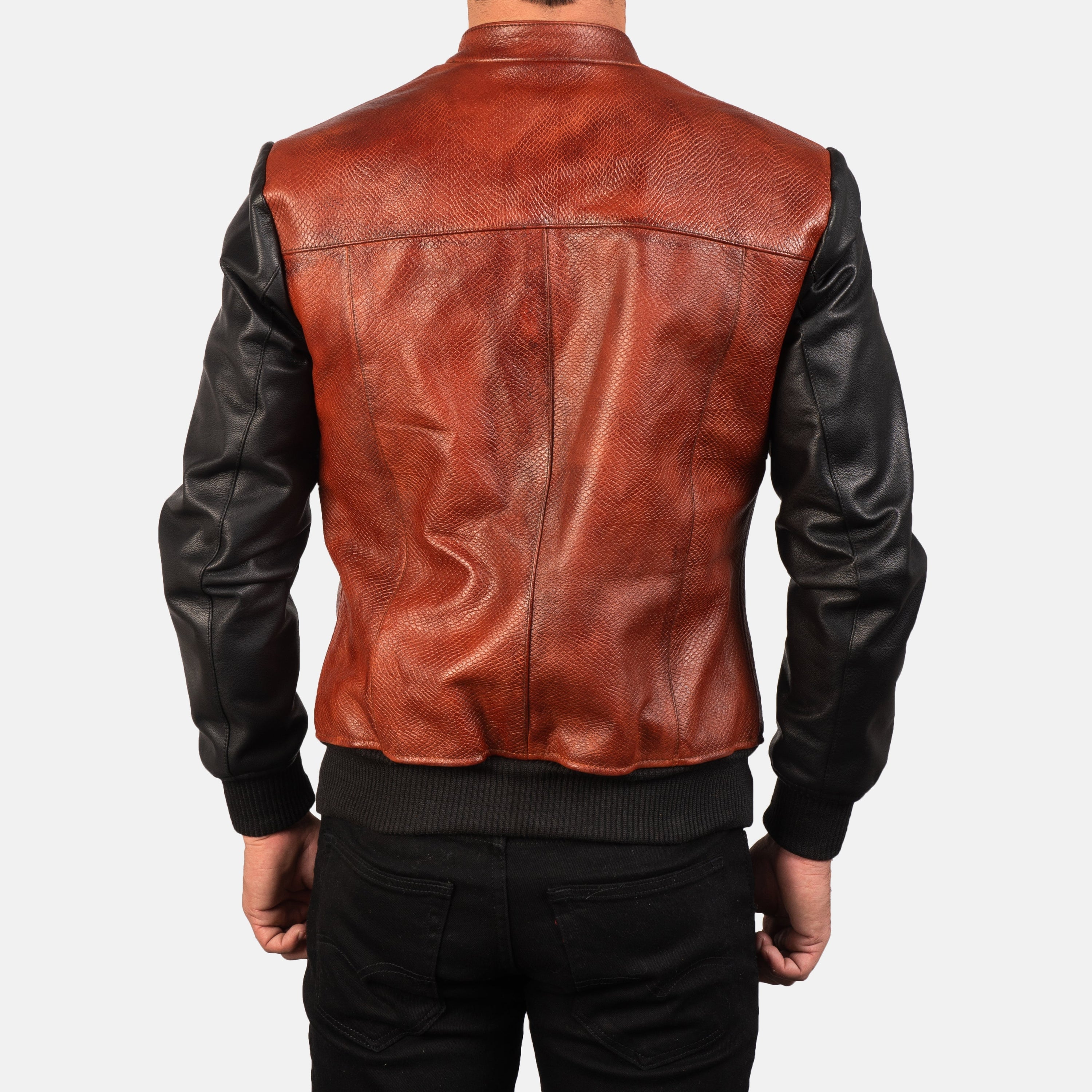 Avan Black & Maroon Leather Bomber Jacket by Dash Racegear - men Jacket view 5