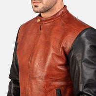 Avan Black & Maroon Leather Bomber Jacket by Dash Racegear - men Jacket view 6