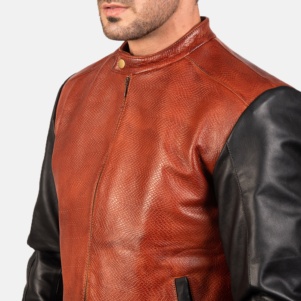 Avan Black & Maroon Leather Bomber Jacket by Dash Racegear - men Jacket view 6