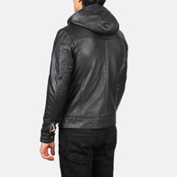 Baston Black Hooded Leather Bomber Jacket by Dash Racegear - men Jacket view 5