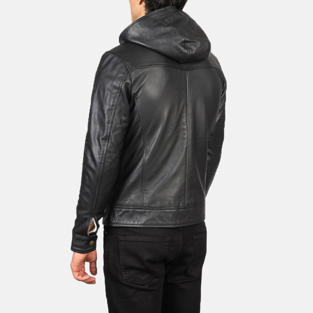 Baston Black Hooded Leather Bomber Jacket by Dash Racegear - men Jacket view 5