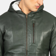 Baston Green Hooded Leather Bomber Jacket by Dash Racegear - men Jacket view 6