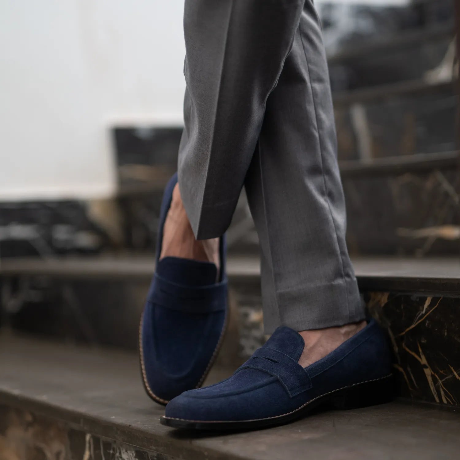Baxton Blue Suede Leather Loafers by Dash Racegear - unisex Leather Shoes view 7