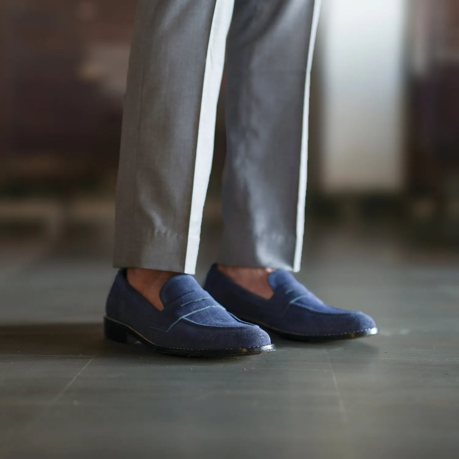 Baxton Blue Suede Leather Loafers by Dash Racegear - unisex Leather Shoes view 9