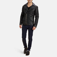Black Studded Leather Biker Jacket by Dash Racegear - men Jacket view 3