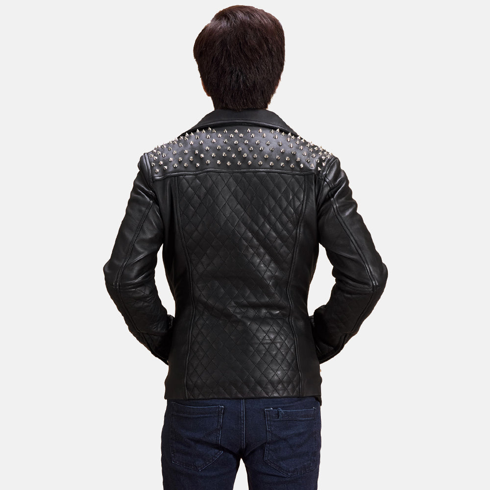 Black Studded Leather Biker Jacket by Dash Racegear - men Jacket view 4