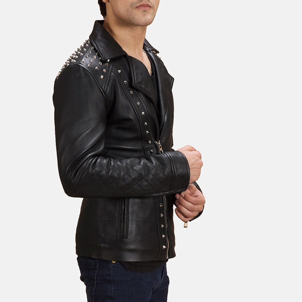 Black Studded Leather Biker Jacket by Dash Racegear - men Jacket view 6