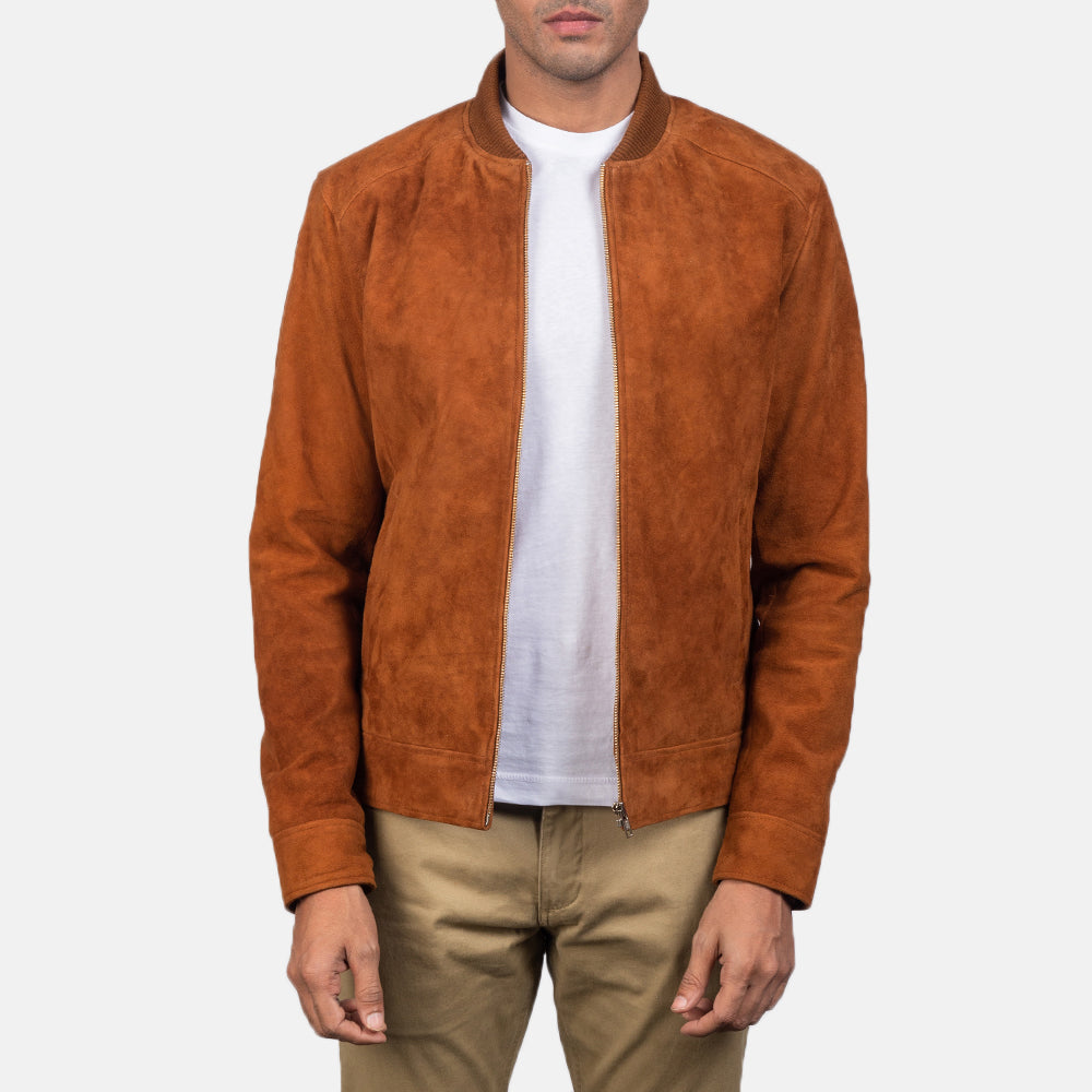 Blain Brown Suede Bomber Jacket by Dash Racegear - men Jacket view 1