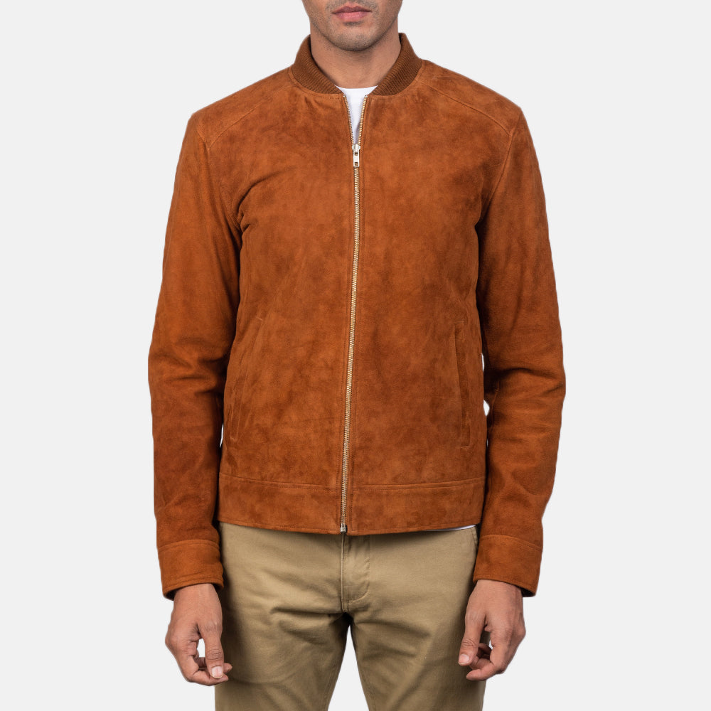 Blain Brown Suede Bomber Jacket by Dash Racegear - men Jacket view 3