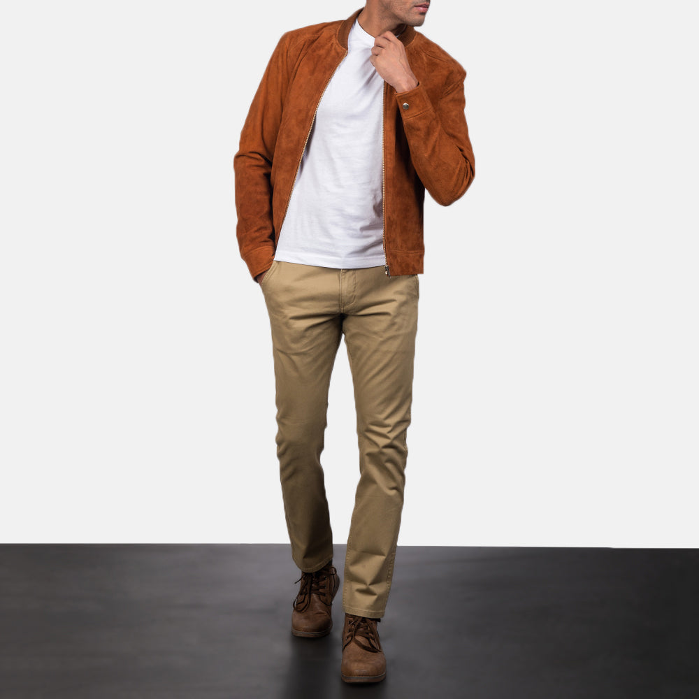 Blain Brown Suede Bomber Jacket by Dash Racegear - men Jacket view 4