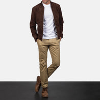 Blain Mocha Suede Bomber Jacket by Dash Racegear - men Jacket view 3