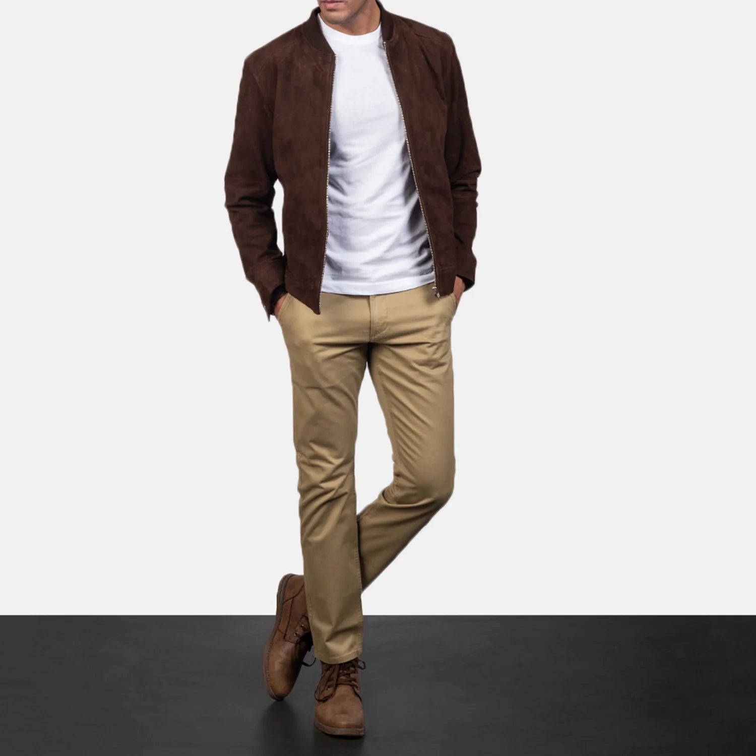 Blain Mocha Suede Bomber Jacket by Dash Racegear - men Jacket view 3