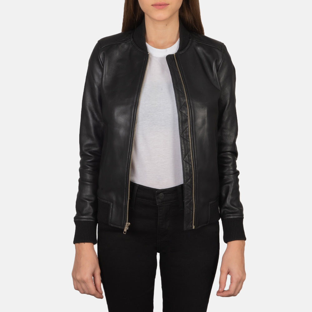 Bliss Black Leather Bomber Jacket by Dash Racegear - women Jacket view 1