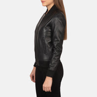 Bliss Black Leather Bomber Jacket by Dash Racegear - women Jacket view 2
