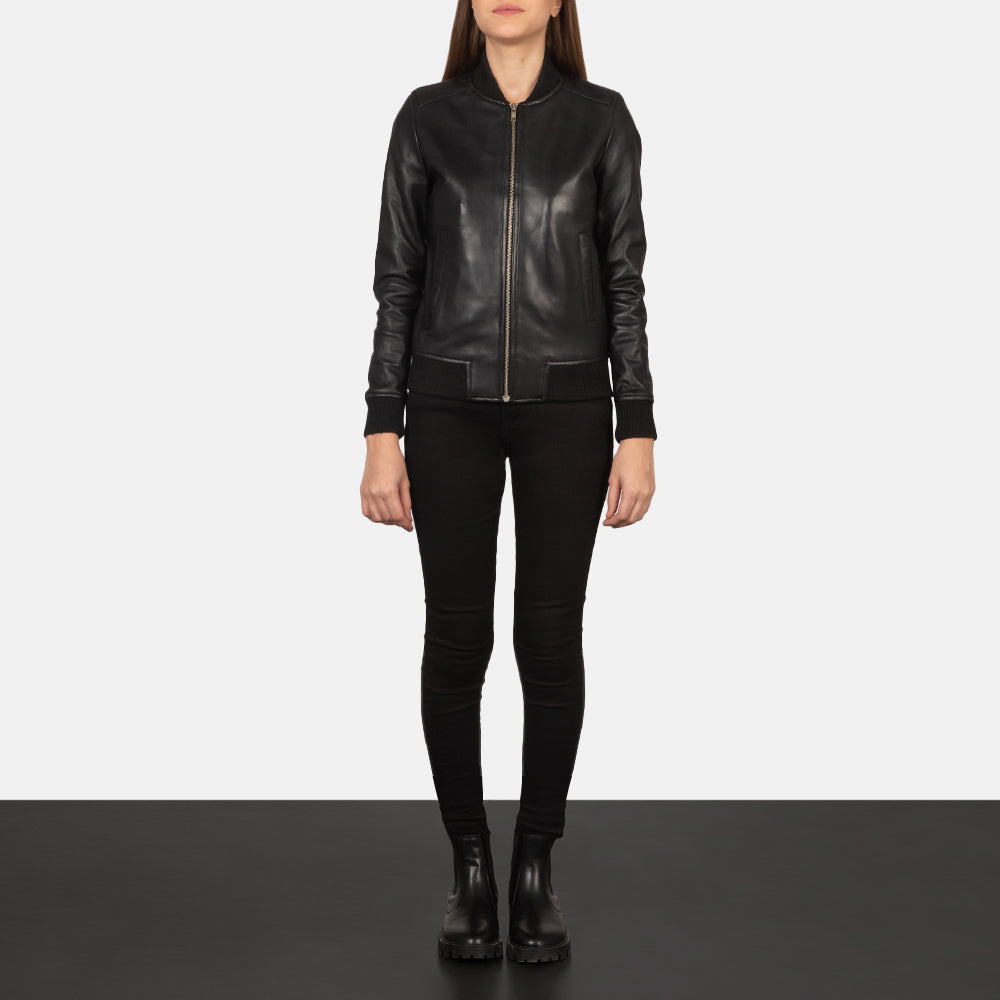 Bliss Black Leather Bomber Jacket by Dash Racegear - women Jacket view 3