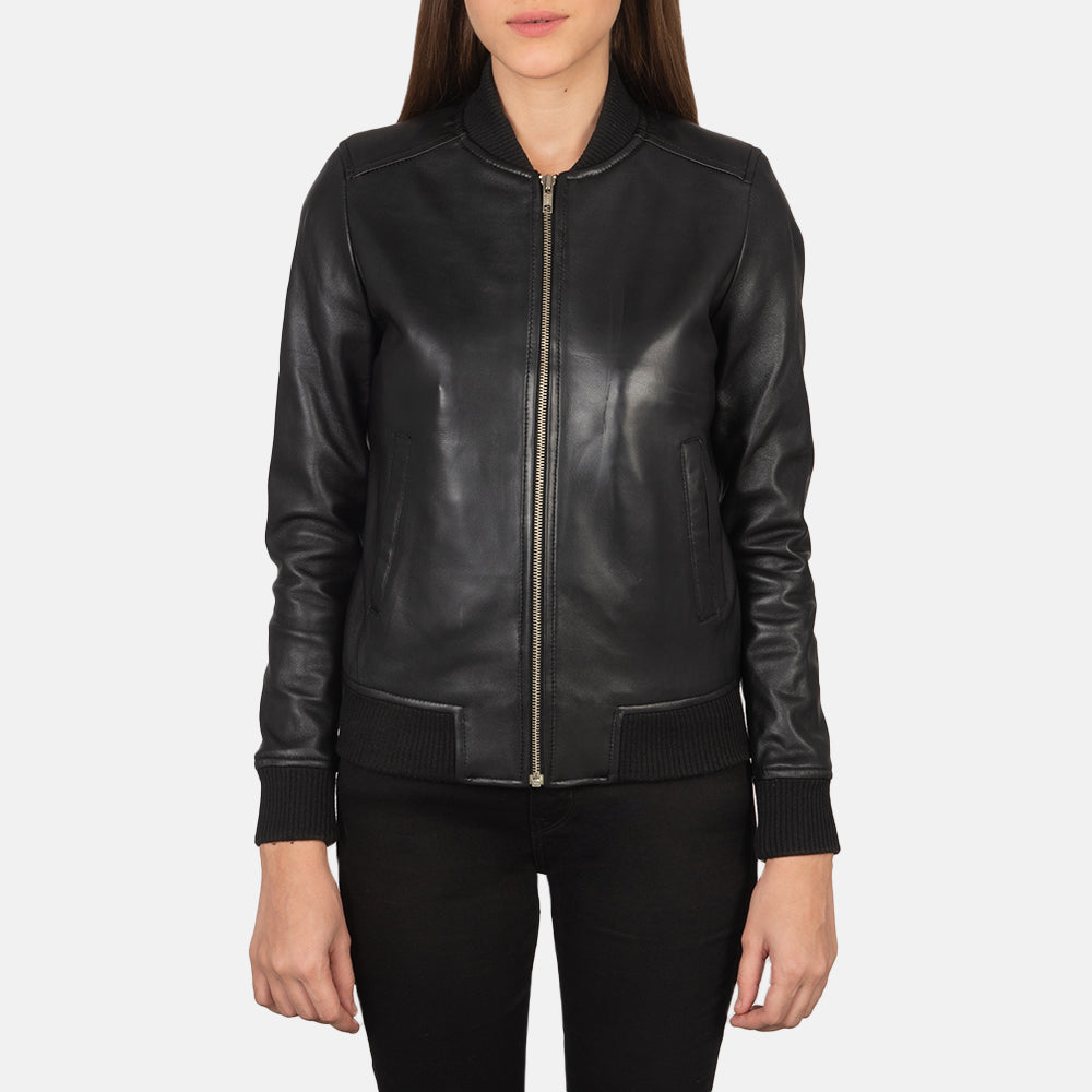 Bliss Black Leather Bomber Jacket by Dash Racegear - women Jacket view 4