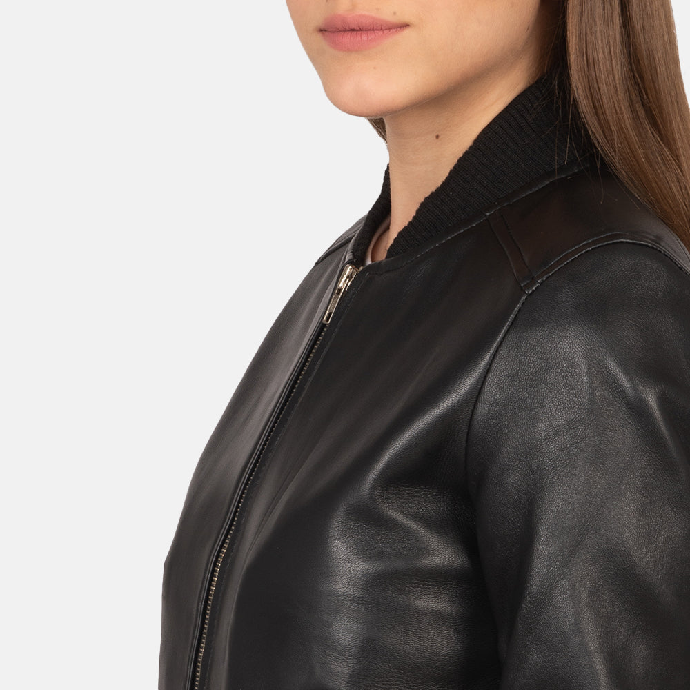 Bliss Black Leather Bomber Jacket by Dash Racegear - women Jacket view 6